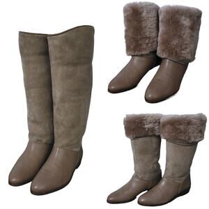 Vintage 80s Italiano Taupe Leather Suede Shearling Fur High Low Boots 6M